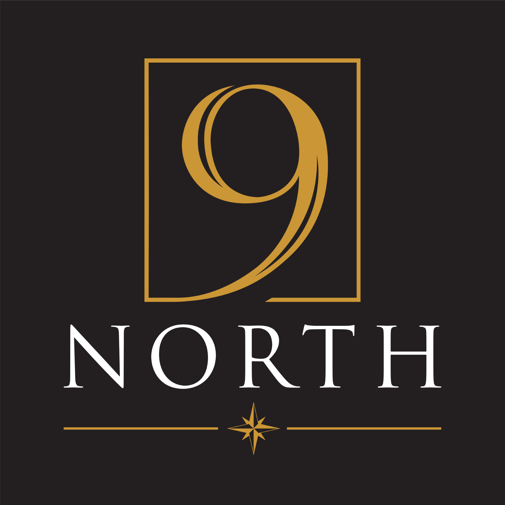 A logo with the number 9 and the word "NORTH" in gold on a black background.